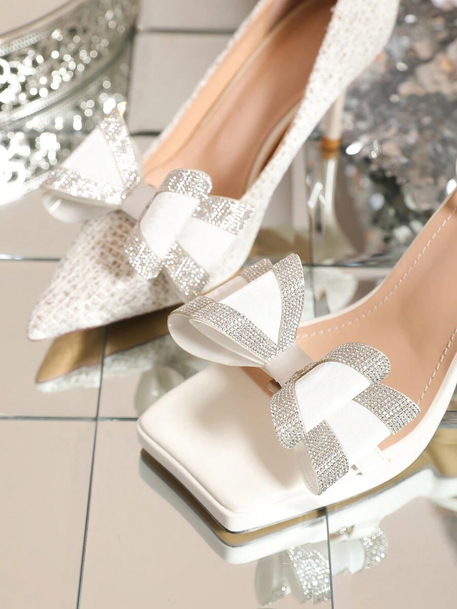 1 par (2 piezas) de Clips para zapatos con diseño de lazo de malla de pedrería, accesorios versátiles para tacones altos y tenis, adecuados para la decoración de bodas y fiestas - Plateado - Ver 1