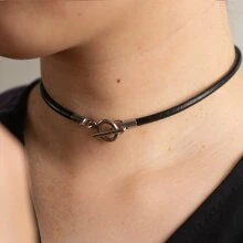 BLKSMTH BLKSMTH Women's Classic Black Leather OT Buckle Choker Necklace