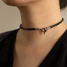 BLKSMTH BLKSMTH Women's Classic Black Leather OT Buckle Choker Necklace