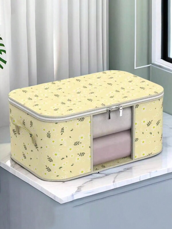 1 pieza / 2 piezas Bolsa de almacenamiento de edredón de tela, bolsa organizadora impermeable a prueba de humedad para mantas, cubos de embalaje plegables para ropa de viaje, bolsa de almacenamiento con gran capacidad y patrón pata de gallo, caja de almacenamiento con cremallera para ropa de temporada en el armario, manteniendo la limpieza y el orden