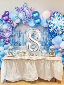 144pcs Silver Frozen Themed Balloon Arch & Garland Set, Including Snowflake Foil Balloon, Metallic Purple & Blue, And Printed Blue Balloon With Snowflake Shapes, Perfect For Princess Birthday Party, Frozen Theme, Decoration, Christmas