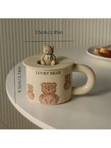 1pc Ceramic Mug With Cute Cartoon Bear Design, 330ml For Home Use Back To School
