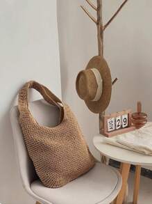 Gusure Bag 大容量编织手提包夏季草编手提包和钱包女式波西米亚风单肩包女士包，沙滩必备品，夏季女包，非常适合旅行、度假、假日和海滩书包，返校背包，经典休闲，轻便，便携，适合少女女大学生，非常适合返校、大学、中学、高中、开学第一天、度假、假日、户外、旅行、郊游，与女士度假装完美搭配