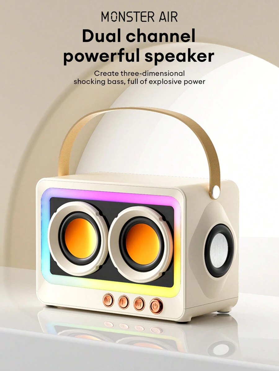 MA-C40便攜式戶外低音炮無線揚聲器，具有3D聲音、彩色燈光效果、TF卡插槽、可連接，創意設計 - 白色 - 查看 1