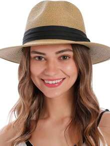 Boho Unisex schwarzer gewobener Band dekorierter Bohemian Jazz Panama Sonnenhut, Strandhut ideal für Outdoor Aktivitäten - A - Übersicht 2