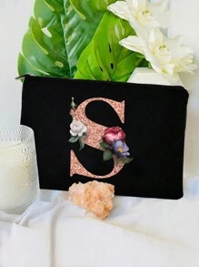 Cosmetic Bag Lady Makeup Bags Wallet Initials 26 Letter Pattern Toiletry Organizer Pouch Wedding Party Wash Bag Zipper Phone Purse Pencil Pouch High-Capacity Make Up Bags Clutch Bag Bridesmaid Make Up Pouch Toiletries Organizer Bag Cosmetic Case Handbag For Travel Storage Cosmetic Bag For Travel School Supplies Travel Essentials Holiday Essentials Makeup Pouch Makeup Organizer Holiday Winter 2024 Make Up Organizer Makeup Storage - Black - View 6