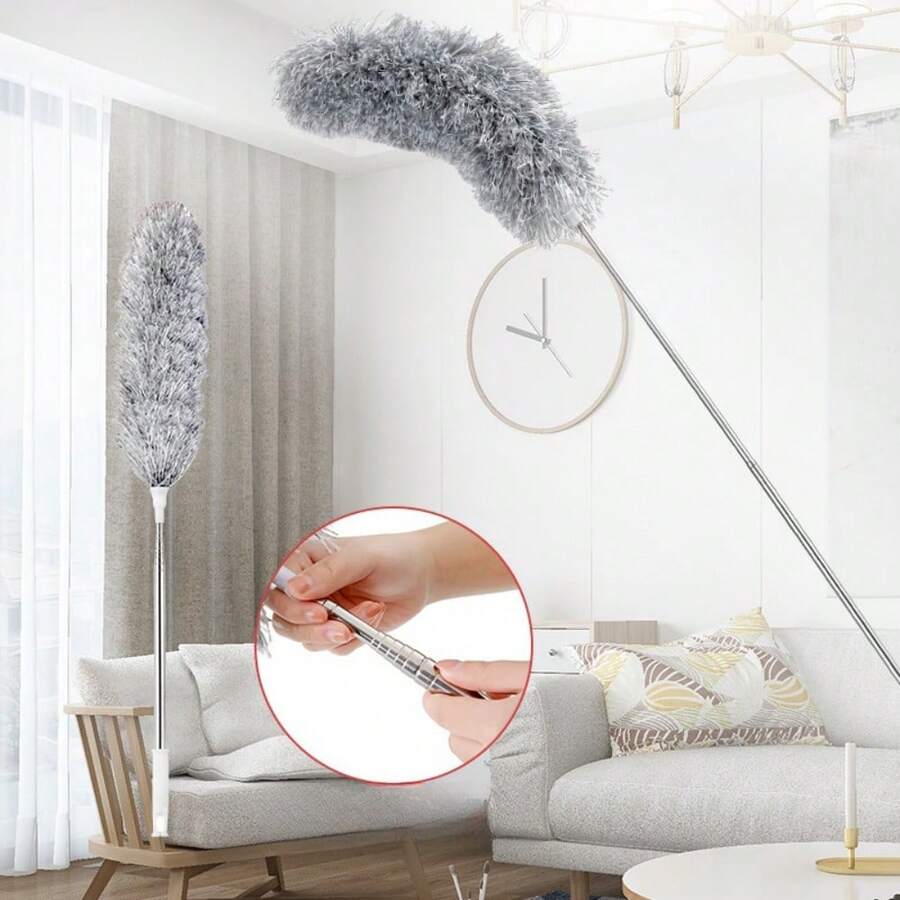 1PC Stainless Steel Dust Duster, MultiFunction Telescopic Feather
