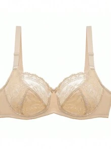 Plus Floral Lace Underwire Bra - Beige - View 7