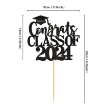 Sparkling Creative 2024 Graduation Theme Cake Topper Decoration For College/PhD Graduation Parties - Black - View 2