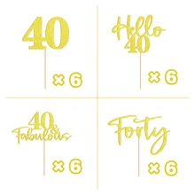 24 PCS 40th Birthday Cupcake Decoration 40 And Fabulous Cup Cake Topper - Gold - View 2