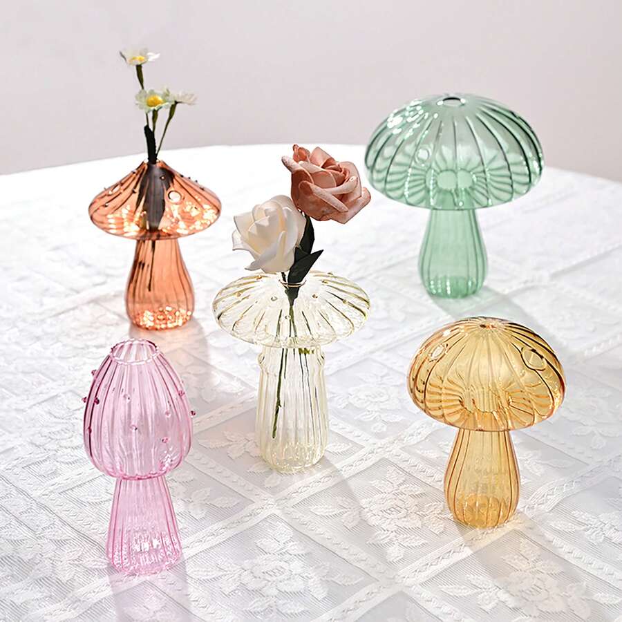 Glass Mushroom Vase, Creative Flower Vase, Mushroom Decor, Small Mushroom Vase, Plant Lover And Plant Housewarming Gift - Multicolor - View 1