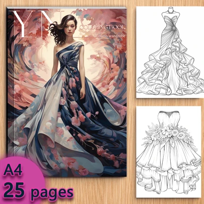 1pc Coloring Book With Princess Wardrobe 25 Pages, Upgraded Thick Paper, Find Relaxation And Serenity In Creative Expression Perfect Gift For Halloween New Year Christmas Thanksgiving Party Parties