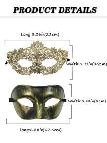 2 pièces Masques vénitiens en plastique noirs et dorés en dentelle pour le bal masqué, le carnaval, les couples/unisexe convenant pour le mariage, le bal de promo, le Mardi Gras, le festival d'Halloween