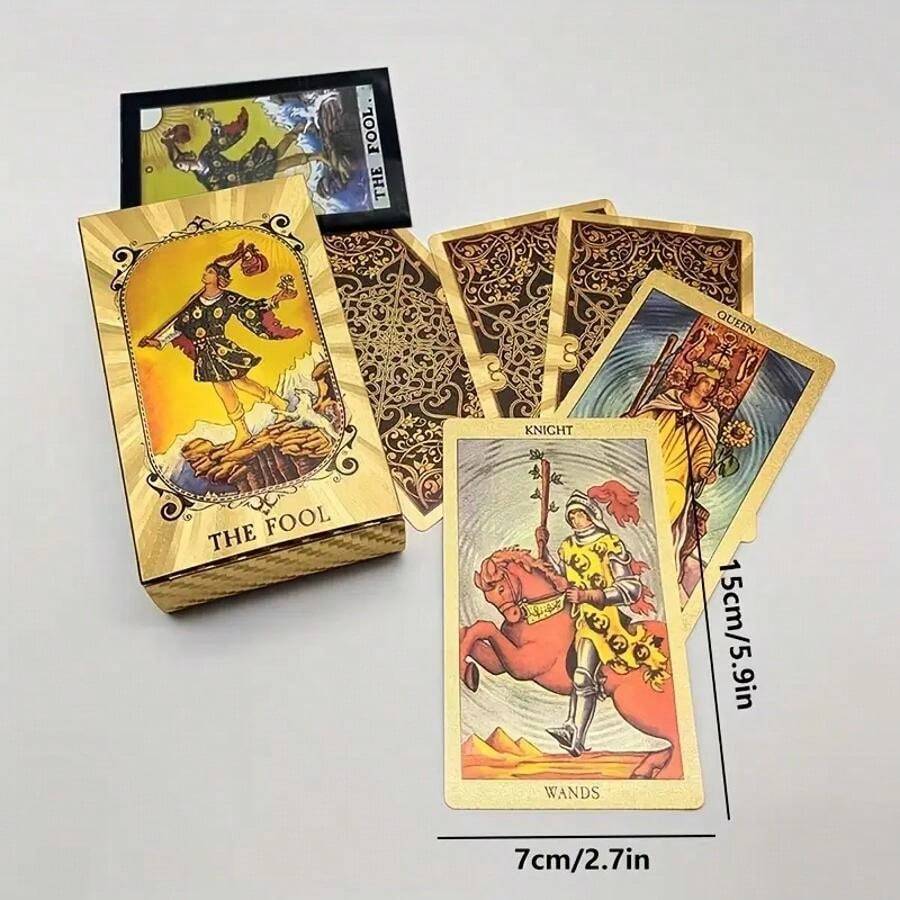 Golden Foil Deck 78 Waterproof Cards With Instruction Booklet For