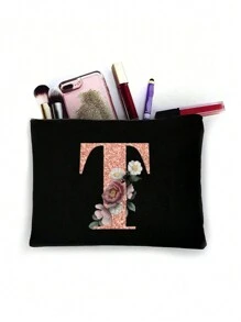 Cosmetic Bag Lady Makeup Bags Wallet Initials 26 Letter Pattern Toiletry Organizer Pouch Wedding Party Wash Bag Zipper Phone Purse Pencil Pouch High-Capacity Make Up Bags Clutch Bag Bridesmaid Make Up Pouch Toiletries Organizer Bag Cosmetic Case Handbag For Travel Storage Cosmetic Bag For Travel School Supplies Travel Essentials Holiday Essentials Makeup Pouch Makeup Organizer Holiday Winter 2024 Make Up Organizer Makeup Storage - Black - View 25