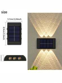 2pcs Mini Innovative Solar Powered Wall Lights, 6 LED Black Up & Down Lighting Wall Sconce, Outdoor Garden Patio Street Plaza Landscape Lighting, Waterproof Solar Wall Lamp, Outdoor Entrance Exterior Solar Decorative Wall Light (Warm White) - Multicolor - View 10