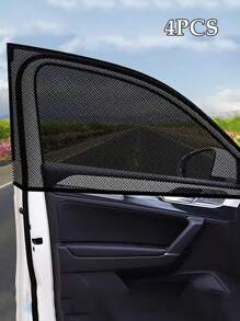 4入組汽車側窗防蚊網遮陽網，汽車遮陽板，防曬通風汽車窗蚊帳汽車屏幕蚊帳遮陽簾遮陽布紫外線防曬保護降溫降溫，汽車配件旅行必備 - 黑色 - 查看 1