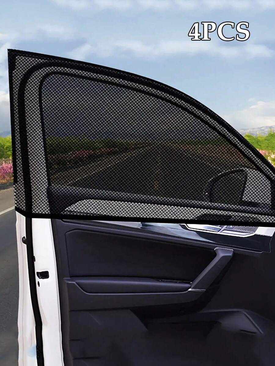 4入組汽車側窗防蚊網遮陽網，汽車遮陽板，防曬通風汽車窗蚊帳汽車屏幕蚊帳遮陽簾遮陽布紫外線防曬保護降溫降溫，汽車配件旅行必備 - 黑色 - 查看 1