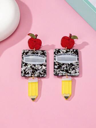 1雙教師節風格銀箔亞克力耳環，適合女性日常佩戴