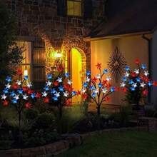 1入組戶外太陽能地面燈/1入組太陽能板帶4個地面燈，適用於戶外花園、院子、街道和萬聖節紀念供品 - 紅藍白 - 查看 6