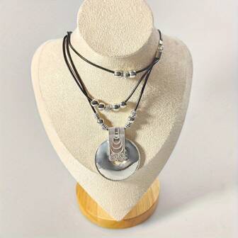 1pc Bohemian Beach Style Alloy Round Pendant Necklace, Personalized Women Necklace Party Gift