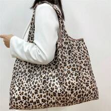 New Printing Large Reusable Grocery Shopping Bag Ladies Tote 50lb Fashion Pocket Shoulder Bag Foldable  Bag Washable Travel - Brown - View 1