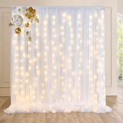 白色薄纱婚礼派对背景窗帘，防皱薄纱婚礼照片背景窗帘，适用于婚礼派对、婚礼摄影背景、圣诞节