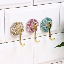 1pc Diamond-Studded Adhesive Wall Hook For Bathroom, Doorway & Wall Hanging, Non-Drilling Hanging Hook, Luxury Design, Bathroom Accessories, Room Decor