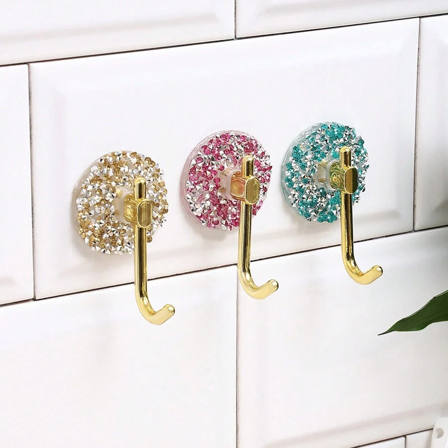 1pc Diamond-Studded Adhesive Wall Hook For Bathroom, Doorway & Wall Hanging, Non-Drilling Hanging Hook, Luxury Design, Bathroom Accessories, Room Decor