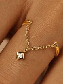 1PC 925 Sterling Silver Chain Fashion Ring 18K Gold Plated Adjustable Tail Finger Band Birthstone Eternity Promise Ring Wedding Engagement Tassel  Dangling Charm Rings Fashion Jewelry Gifts