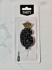 1 pieza Velas de decoración para pastel de cumpleaños con forma de corona de diamante de malla blanca/negra de 0-9 - Negro - Ver 17