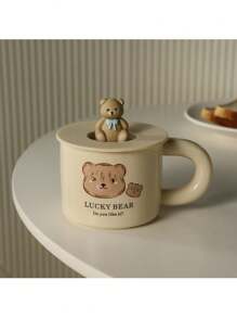 1pc Ceramic Mug With Cute Cartoon Bear Design, 330ml For Home Use Back To School