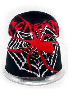 1 件男女通用 Y2K 针织帽，万圣节蜘蛛网不对称字母图案，温暖羊毛帽，适合嘻哈、摇滚、户外、钓鱼、派对和秋季礼物 - 提花 - 查看 13