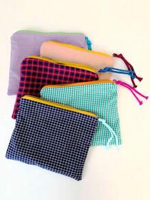 1 Túi Đựng Mỹ Phẩm Ca Rô Mini Cổ Điển, Di Động Và Cổ Điển, Túi Đựng Văn Phòng Phẩm Nhiều Màu Sắc Với Dung Tích Lớn Và Hộp Đựng Bút Đa Chức Năng - Đỏ - Xem 10