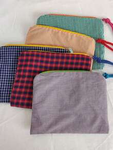 1 Túi Đựng Mỹ Phẩm Ca Rô Mini Cổ Điển, Di Động Và Cổ Điển, Túi Đựng Văn Phòng Phẩm Nhiều Màu Sắc Với Dung Tích Lớn Và Hộp Đựng Bút Đa Chức Năng - Đỏ - Xem 6