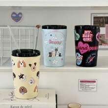 Taza con forma de corazón de "Dopamine Love" 2024 Nueva, taza de café de acero inoxidable, termo de viaje portátil