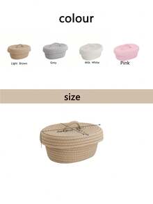 1入組白色編織桌面儲物籃帶蓋，現代織物可折疊家用儲物立方體 - 米色 - 查看 6