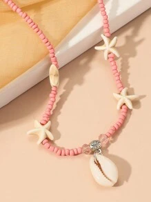 1pc Bohemian Beach Style Shell Pendant Necklace, Starfish Pearl Chain For Girls On Vacation, Summer - Multicolor - View 1