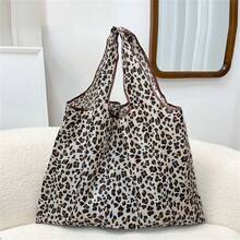 New Printing Large Reusable Grocery Shopping Bag Ladies Tote 50lb Fashion Pocket Shoulder Bag Foldable  Bag Washable Travel - Brown - View 2