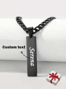 Punk Stainless Steel Carved Men Name Necklace, Customized Name Date Pendant, Men Jewelry Gift