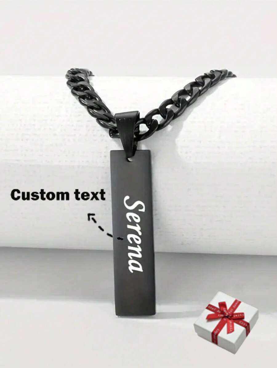Punk Stainless Steel Carved Men Name Necklace, Customized Name Date Pendant, Men Jewelry Gift