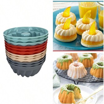12 件硅胶蛋糕盘，不粘慕斯糕点家庭专业烘焙模具，适用于慕斯、冰淇淋、巧克力、雪纺、果冻、馅饼、甜点厨房用具配件小工具工具圣诞节厨房用品烹饪圣诞节