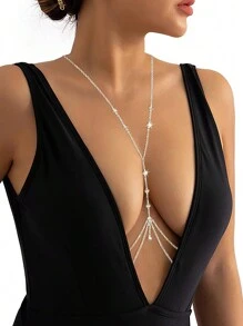 Summer Beach Bikini Sexy Gold Tassel Body Chains For Women, Layered Rhinestone Crossover Bikini Bra Body Jewelry, Summer Beach Crystal Belly Waist Chain Vacation Holiday Party For Girls And Women - Rhinestone Body Chain - View 5