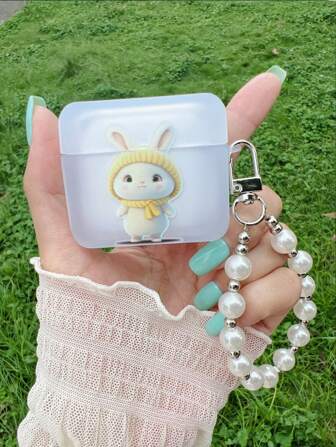 رباط هاتف خلوي بشكل أرنب تحتوي على سلسلة من الخرز الشفاف وحافظة السماعة البلوتوث