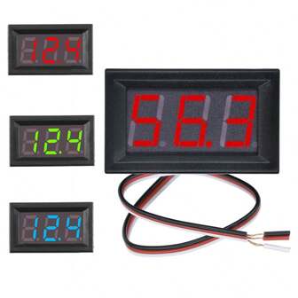 0.56 Inch 4.5-30V Digital Voltmeter Voltage Tester Gauge Bright LED Display Two Wires Volt Meter For Solar Battery Monitor Car Motor Panel Mount, Red/Blue/Green