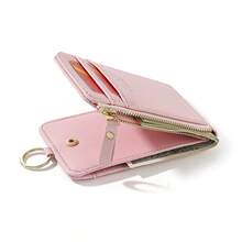 CarrKen 1入女士簡約超薄錢包，雙折多卡位信用卡套，拉鍊包手拿包，女孩的生日禮物