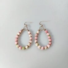 Vintage Sáng Tạo Hình Giọt Nước Đính Hạt Bông Tai Phong Cách Bohemian Retro Tai Phụ Kiện Quà Tặng Kỷ Niệm - Hồng - Xem 2