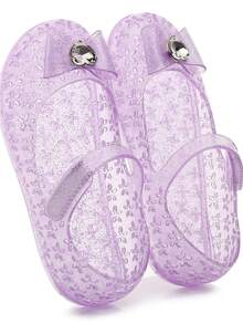 1pair Girls' Princess Sandals, Closed Toe Sandals With Crystal Decoration