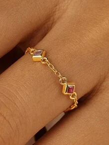1PC 925 Sterling Silver Chain Fashion Ring 18K Gold Plated Adjustable Tail Finger Band Birthstone Eternity Promise Ring Wedding Engagement Tassel  Dangling Charm Rings Fashion Jewelry Gifts