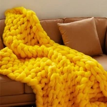 LIVINGANDHOME Living And Home Handwoven Chunky Knit Throw Blanket For Home Decor, Four Seasons Usable, Soft Skin-Friendly Fabric,Suitable For Beds, Sofas,  And Chairs, Soft Blanket - Yellow - View 5
